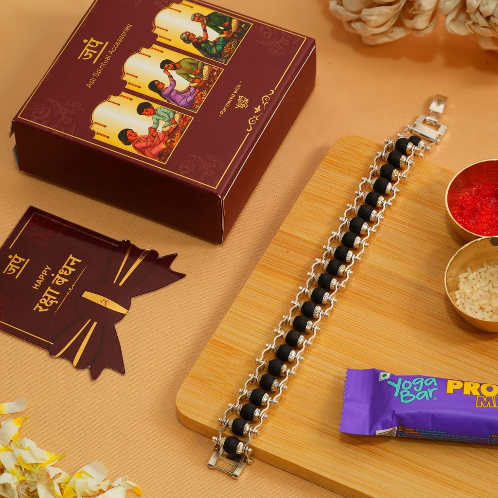 Silver Plated Modern Karungali Rakhi Hamper