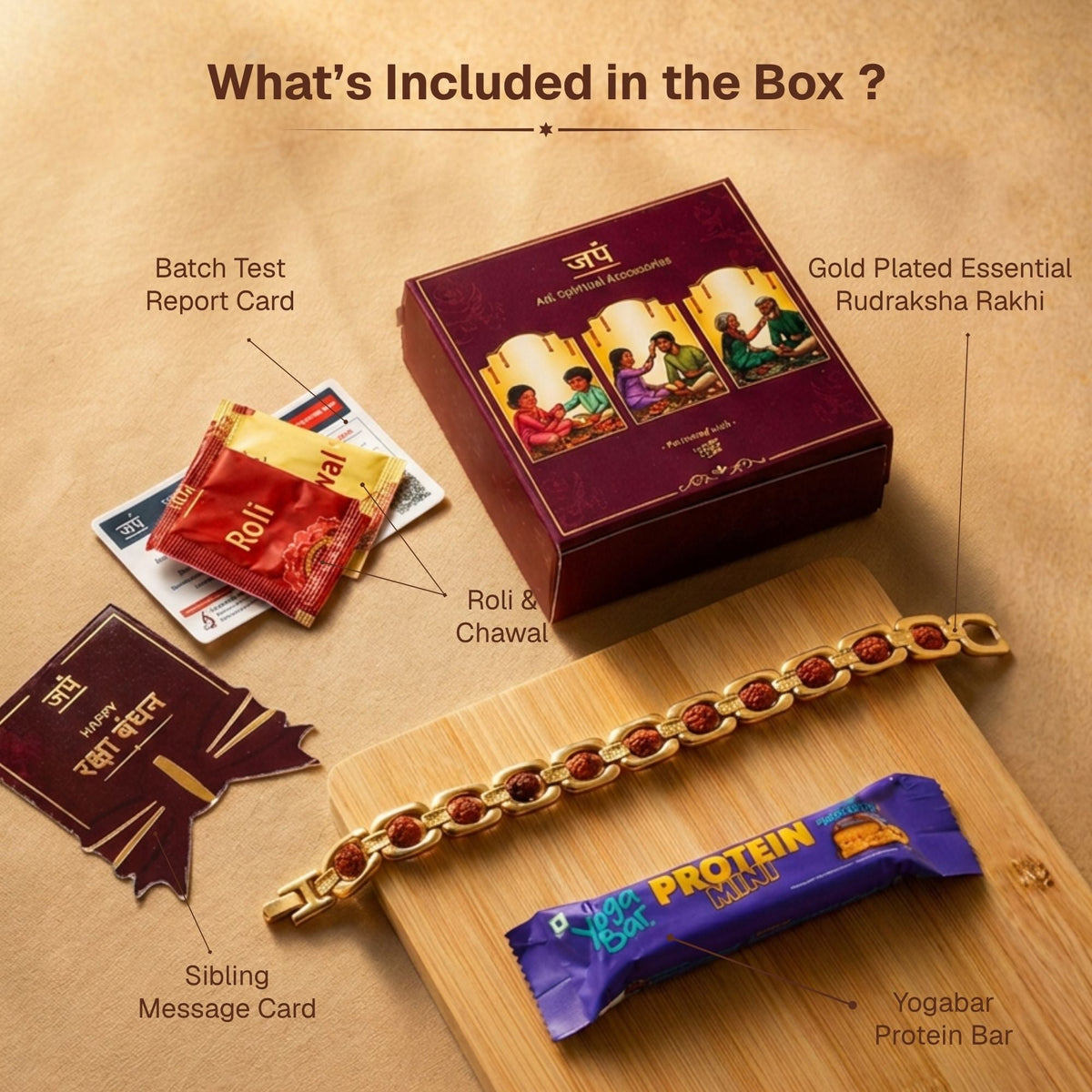 Gold Plated Essential Rudraksha Rakhi Hamper