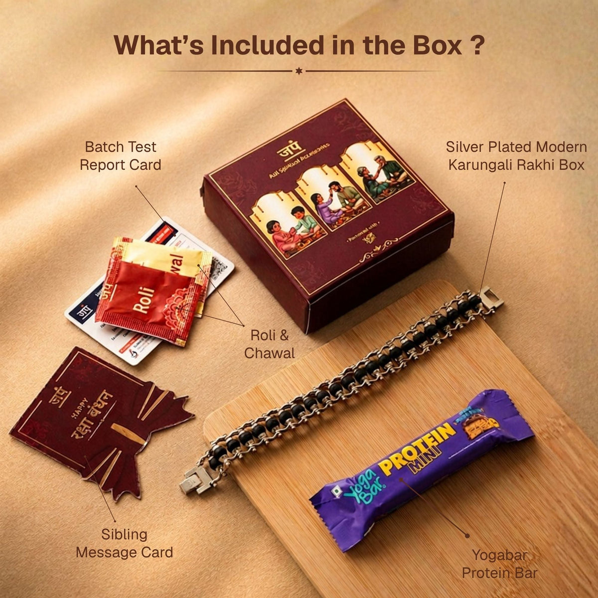 Silver Plated Modern Karungali Rakhi Hamper