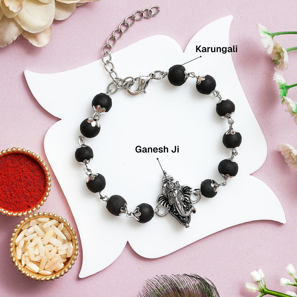 Silver Plated Ganesh Karungali Rakhi Hamper