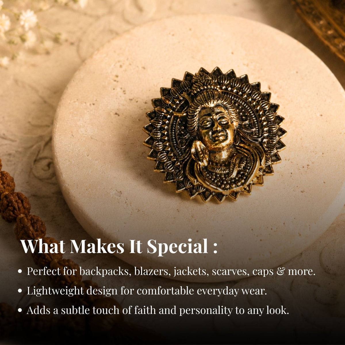 Gold Plated Regal Mahadev Brooch