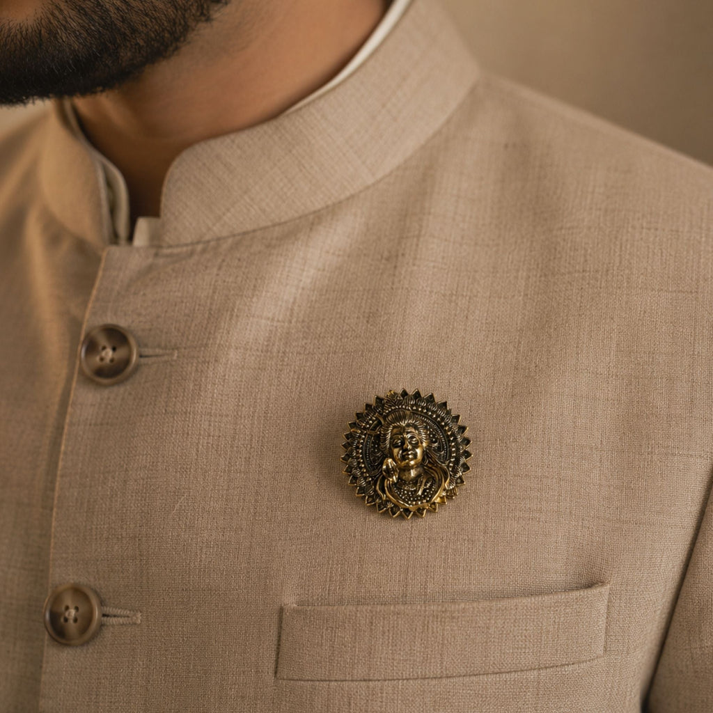 Gold Plated Regal Mahadev Brooch