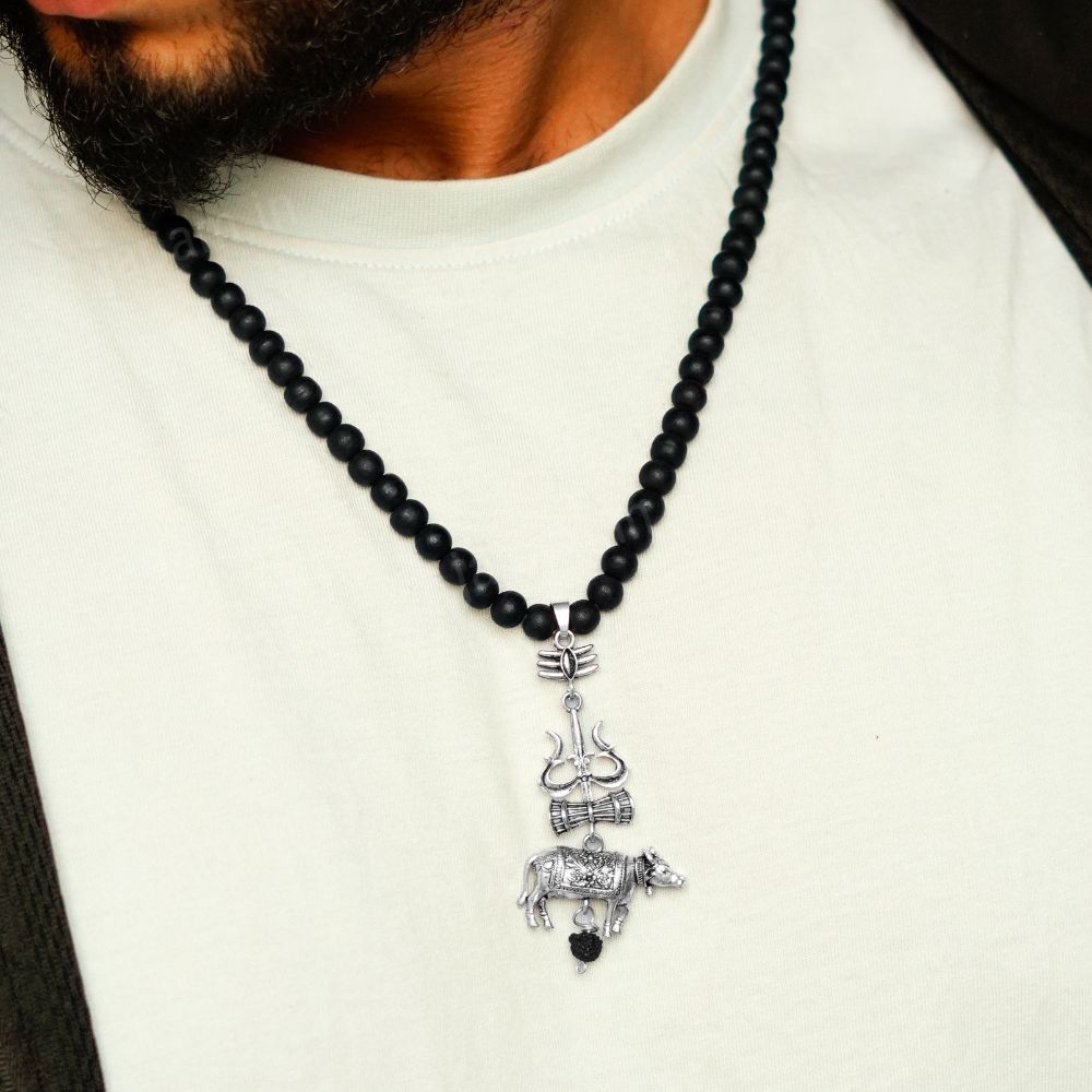 Karungali Mala with Trishool Nandi Pendant